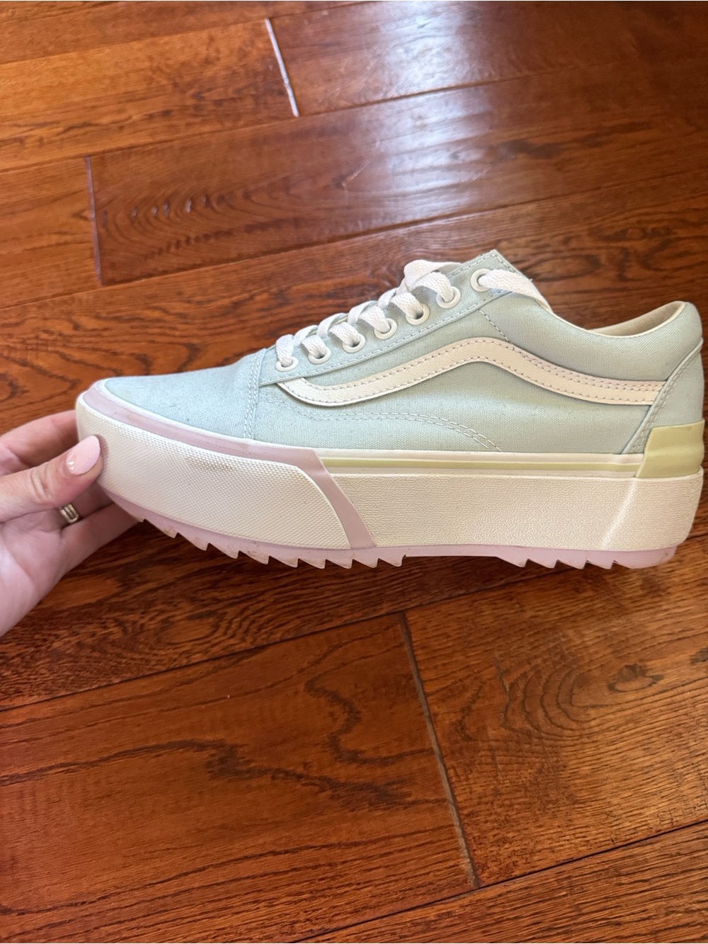 Vans Light Blue and White Platform Old Skool Sneakers
